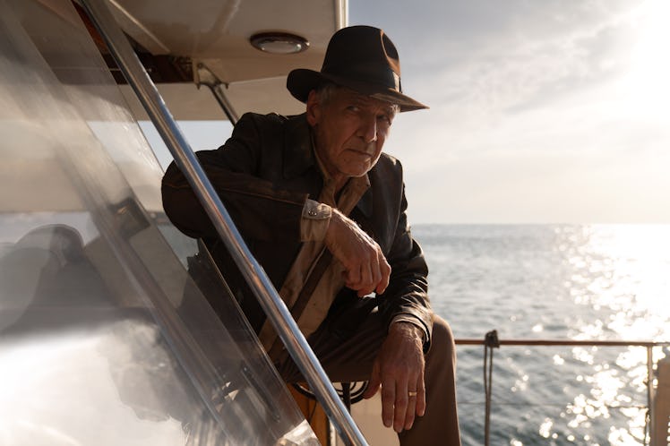 Indiana Jones (Harrison Ford) stands on a boat in 'Indiana Jones and the Dial of Destiny'