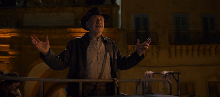 Harrison Ford holds his arms out in 'Indiana Jones and the Dial of Destiny'