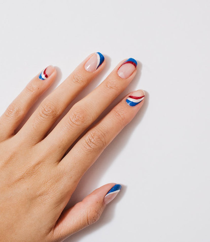 Minimalist, chic red, white, and blue fourth of july nail art design idea for July 4