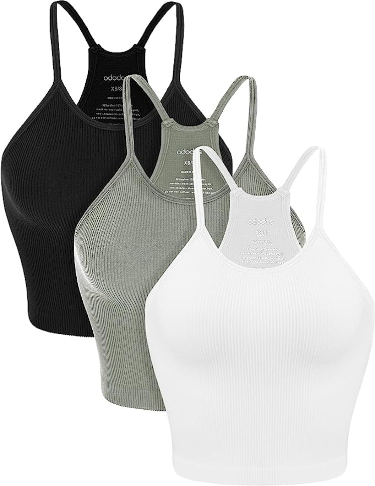 ODODOS Rib-Knit Crop Tank Tops (3-Pack)