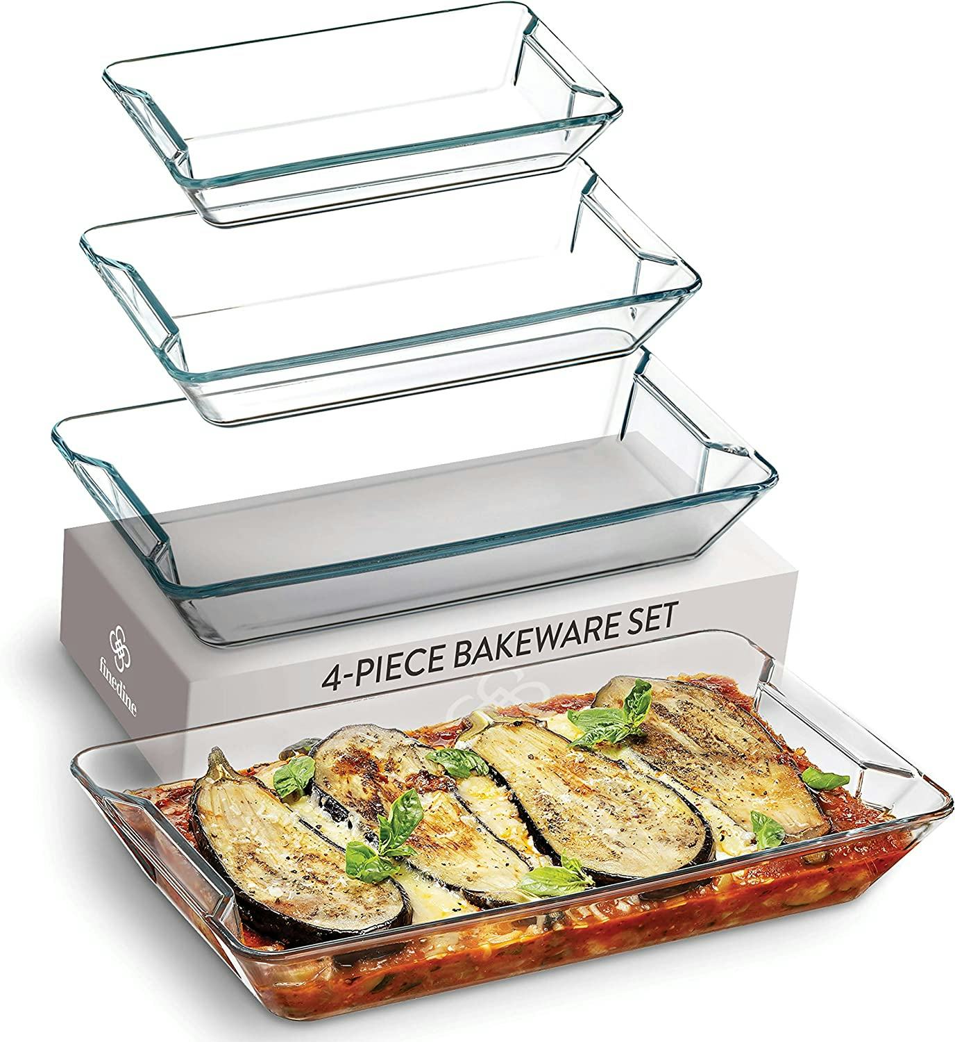 FineDine Superior Glass Casserole Dishes (Set of 4)
