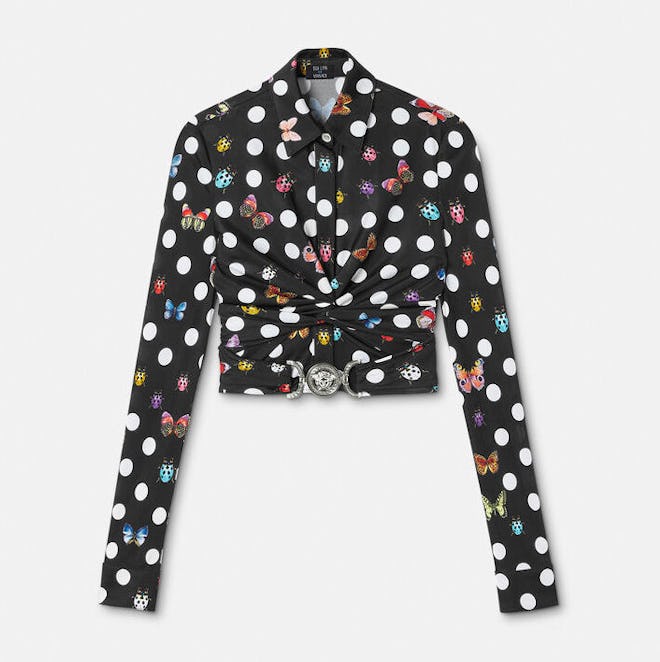 Dua Lipa x Versace Butterflies Crop Wrap Shirt