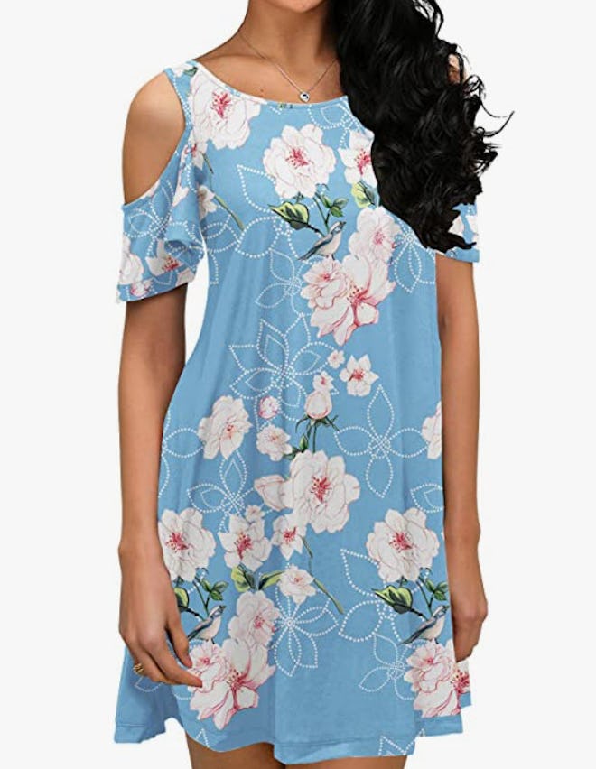 QIXING Off The Shoulder Loose Tank Dress