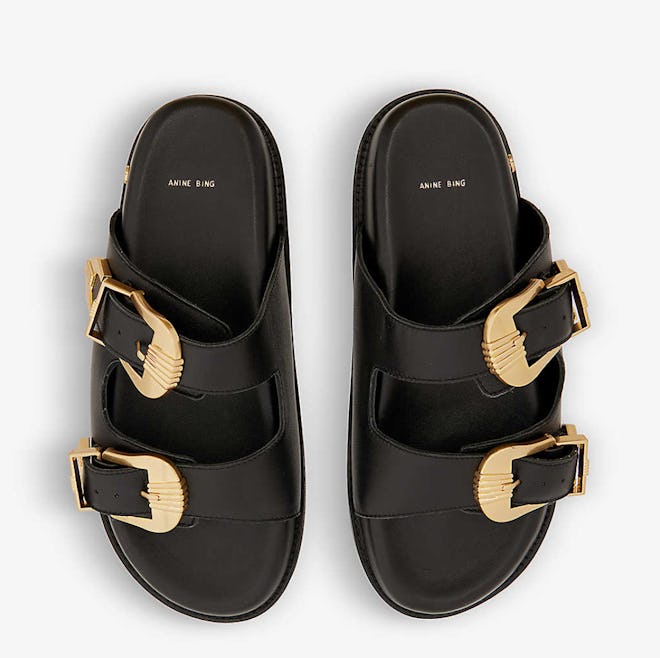 Anine Bing Waylon Double Strap Leather Sliders