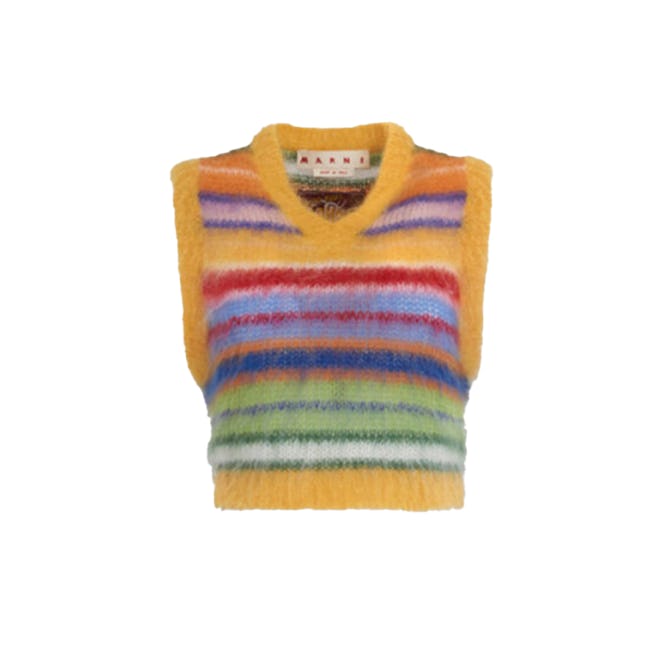 Multicolored Cropped Mohair And Wool Striped Vest