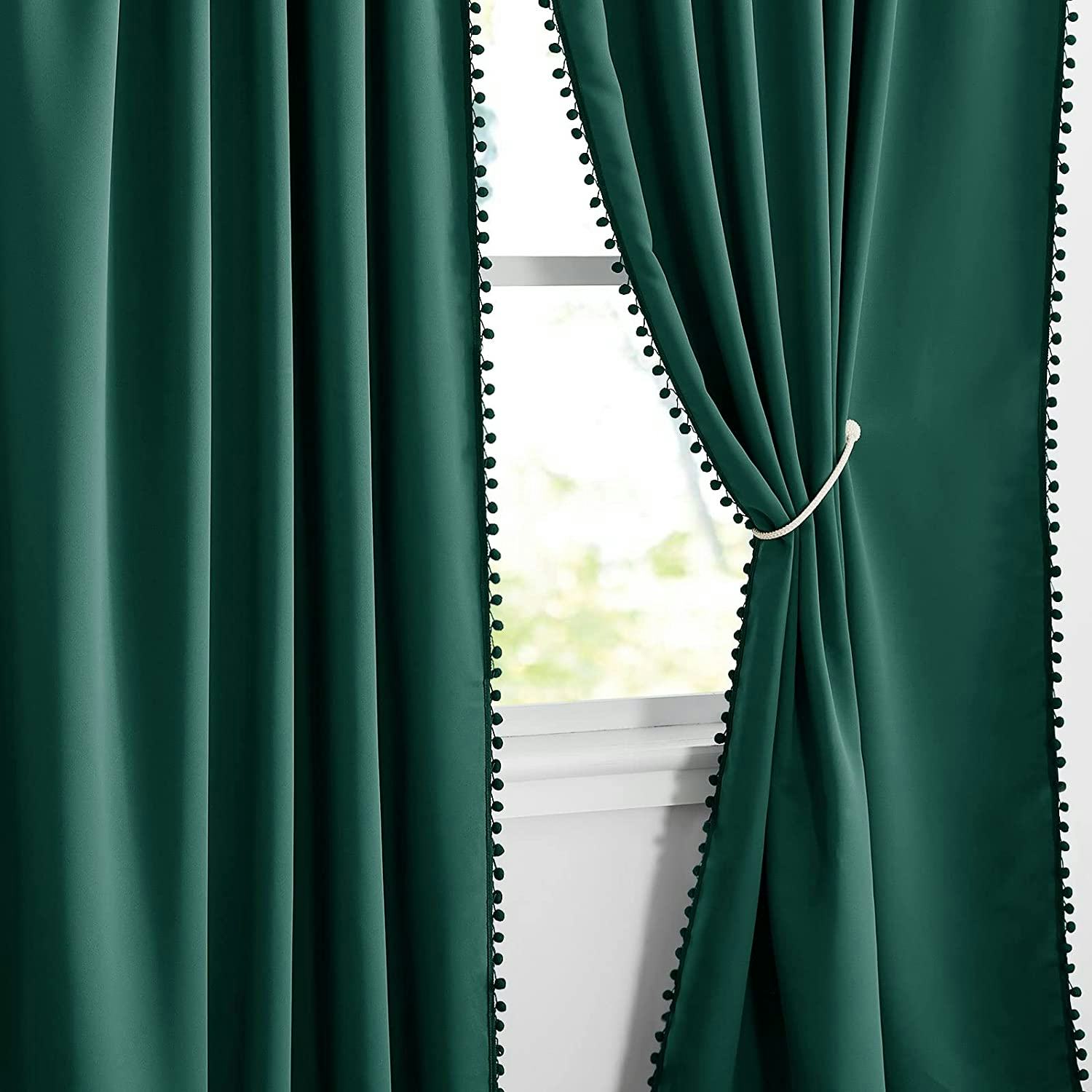 RYB HOME Blackout Pom Pom Curtains