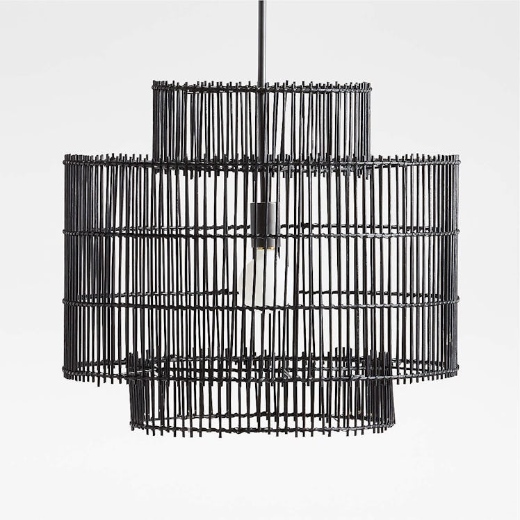 Crate & Barrel Noon Small Black Wicker Pendant Light by Leanne Ford