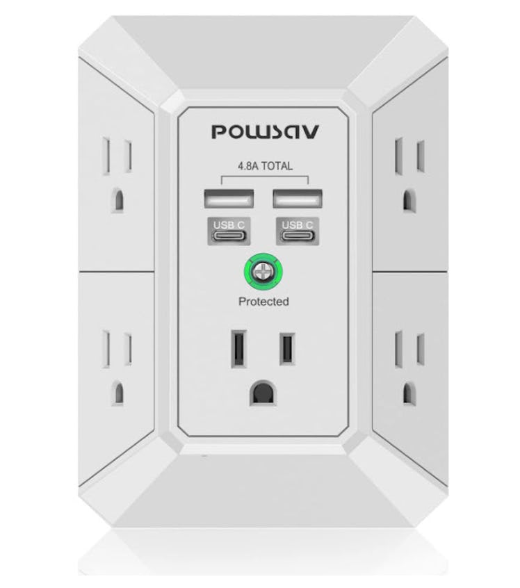 POWSAV Outlet Extender USB Surge Protector