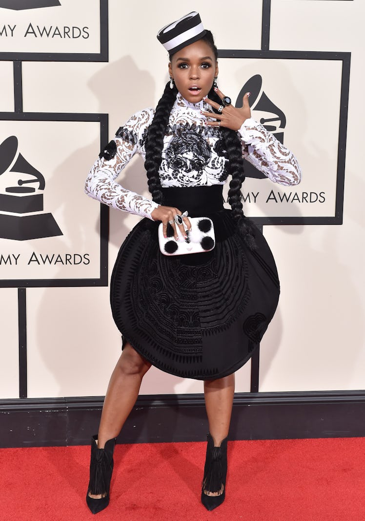 Janelle Monae arrives at The 58th GRAMMY Awards