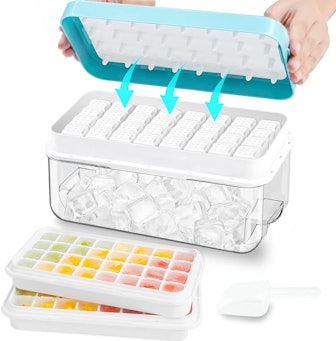 ZZWILLB Ice Cube Tray with Lid and Bin (64-Pieces)