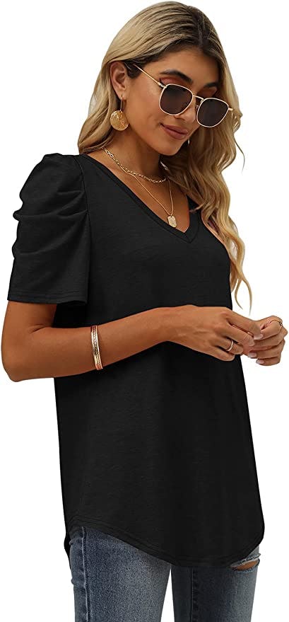 XIEERDUO V-Neck Puff Sleeve Top