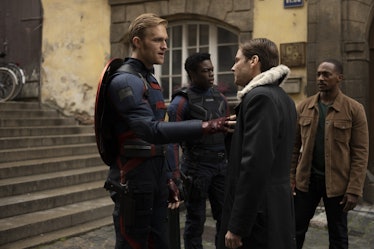 Wyatt Russell, Clé Bennett, Daniel Brühl and Anthony Mackie in The Falcon and the Winter Soldier