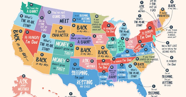 This map shows the most popular dad jokes in each state, including, "Hi Hungry, I'm Dad" among other...
