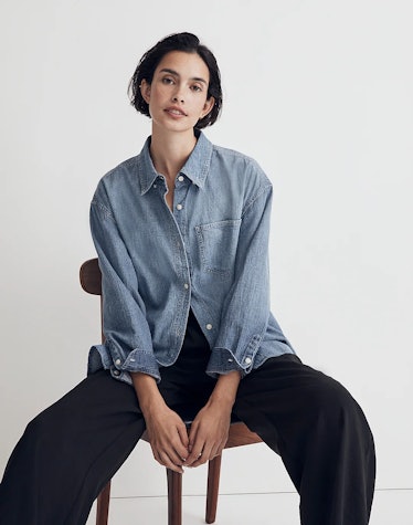 Denim Button-Down Collar Oversized Shirt