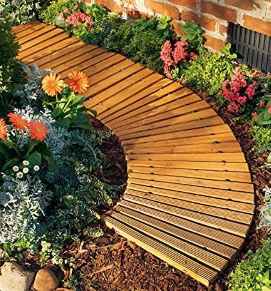 Plow &amp; Hearth 52128 Roll Out Wooden Curved Garden Pathway