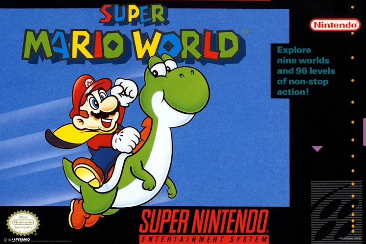 The North American box art for Super Mario World. 