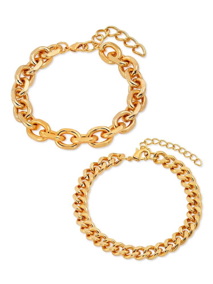 Brass Yellow Gold-Plated Oval Link and Curb Chain Bracelets