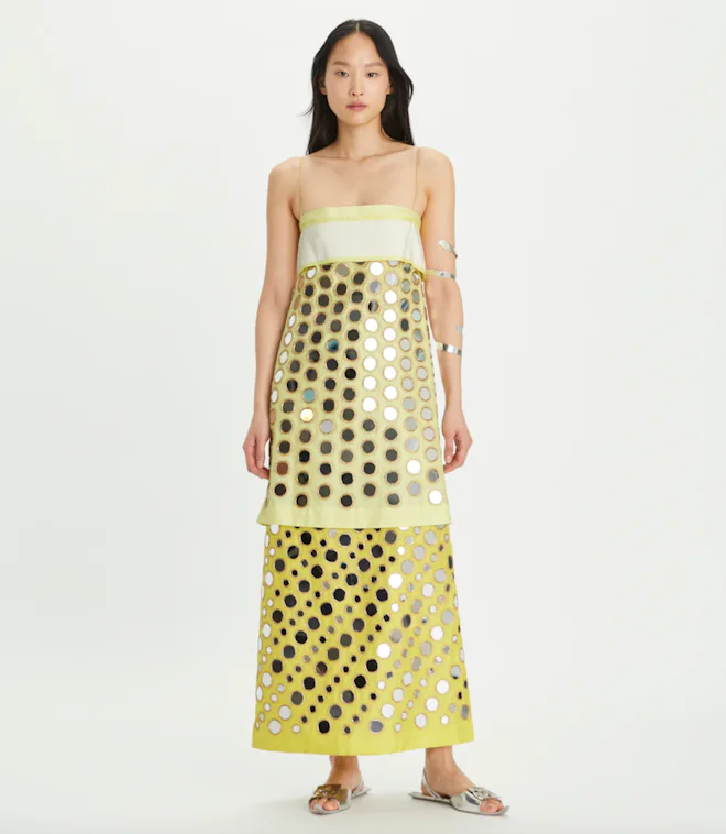 tory burch gold dress Embellished Mesh Dress: Women's Designer Dresses
