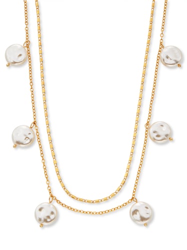 Brass Yellow Gold-Plated Imitation Pearl Layered Necklace