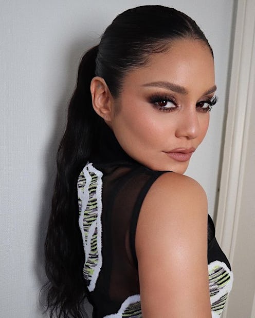 Vanessa Hudgens glam ponytail and smoky eye makeup