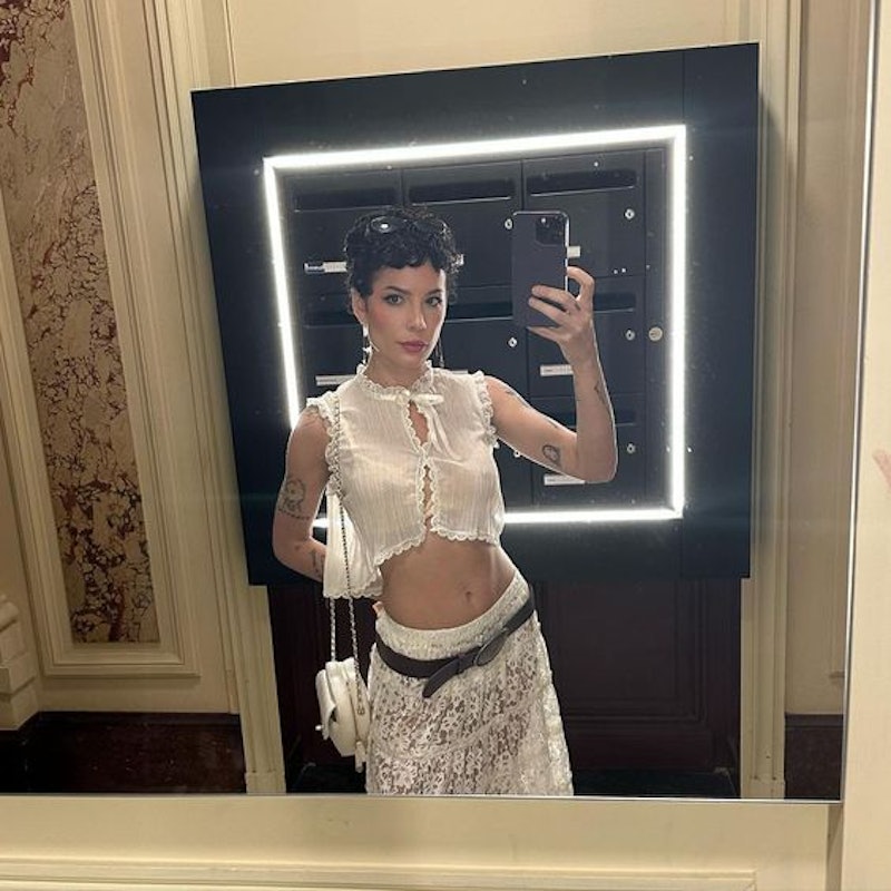 Halsey revealed a curly French bob haircut with micro bangs on Instagram.