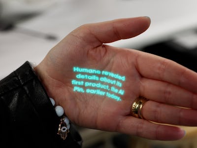Projected text on Humane's Ai Pin "clothing-based wearable"