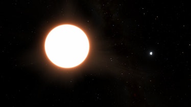 illustration of a star and a tiny planet, half daylit, in space