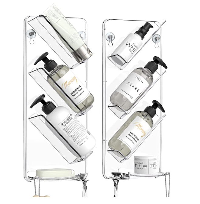 SEE SPRING Acrylic Shower Caddy Clear Plastic Shampoo Holder (2-Pack)