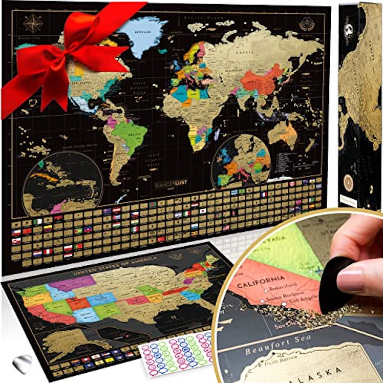 Two Scratch Off Maps - Map of the World (Large) + US States Map (Small) - Deluxe Scratch-Off Travel ...