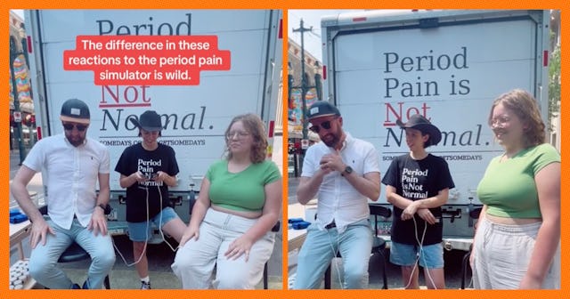 In a viral video, a woman with endometriosis and a man were both attached to a period pain simulator...