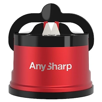 AnySharp Pro - World's Best Knife Sharpener - For All Knives and Serrated Blades - Metallic Red