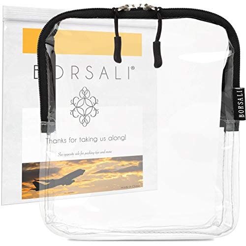 BORSALI TSA Approved Clear Travel Toiletry Bag - Quart Size Cosmetic Bag for Travel - Carry On & Org...