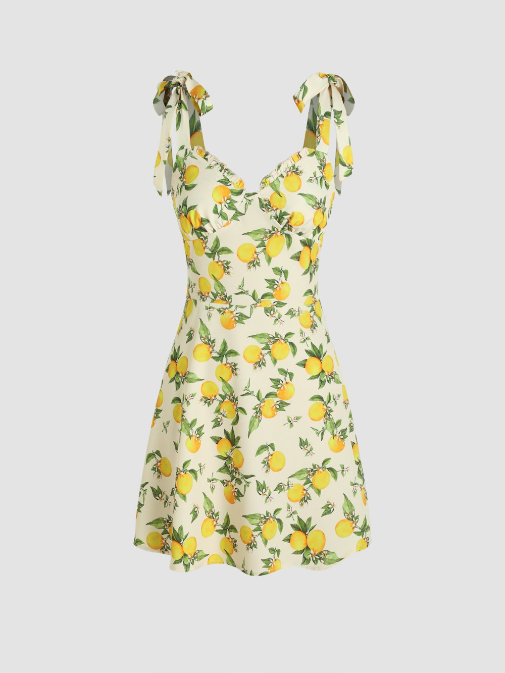 Lemon Print V-neck Knotted Mini Dress