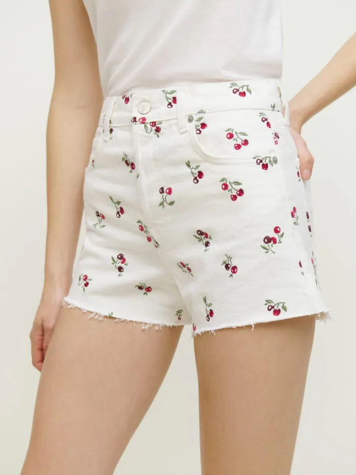 Fruit Print Twill High Rise Patch Pocket Shorts - Sunday Edition