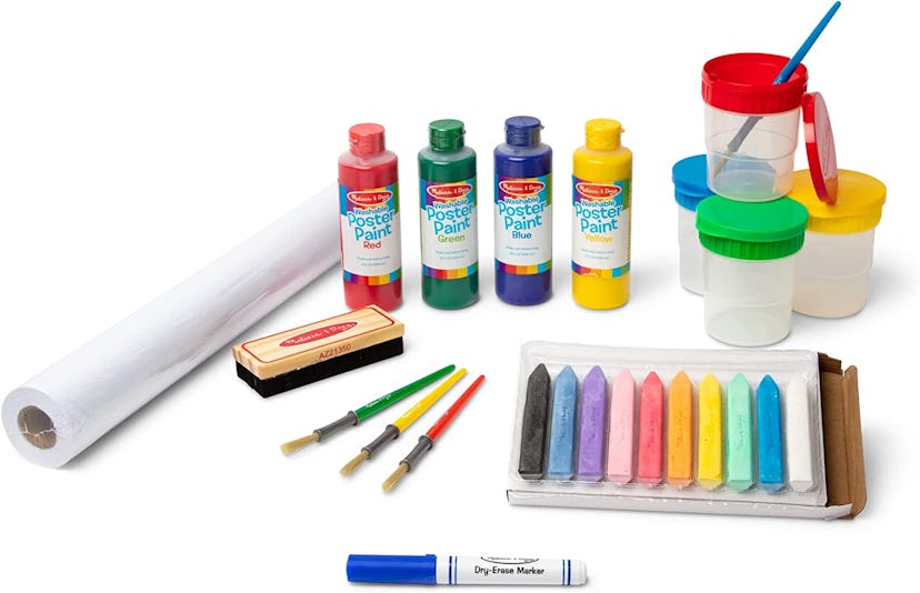 Melissa & Doug Easel Accessory Set - Paint, Cups, Brushes, Chalk, Paper, Dry-Erase Marker