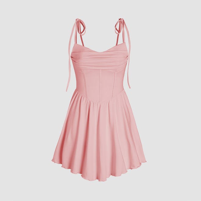 Cowl Neck Corset Knotted Ruffle Mini Dress