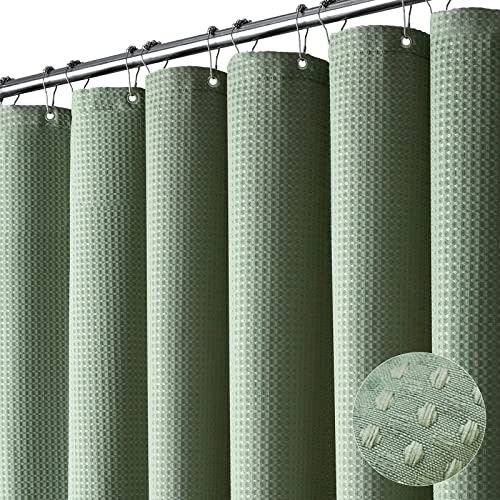 Dynamene Sage Green Shower Curtain - Waffle Textured Heavy Duty Thick Fabric Shower Curtains for Bat...