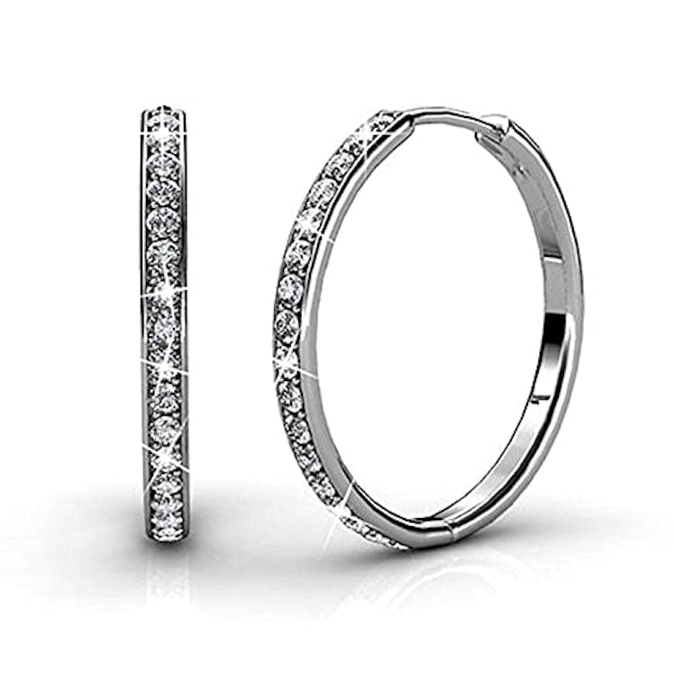 Bianca “Fair” 18k White Gold Plated Swarovski Hoop Earrings, Silver Hoop Earrings, Small Hoop Earrin...