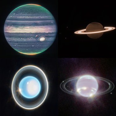 Jupiter, Saturn, Uranus and Neptune look ethereal in the JWST telescope images because the telescope...