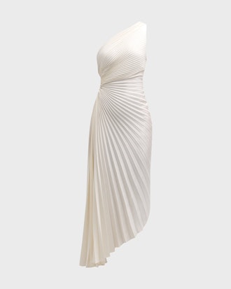 A.L.C. Delfina Pleated Long Asymmetric One-Shoulder Dress