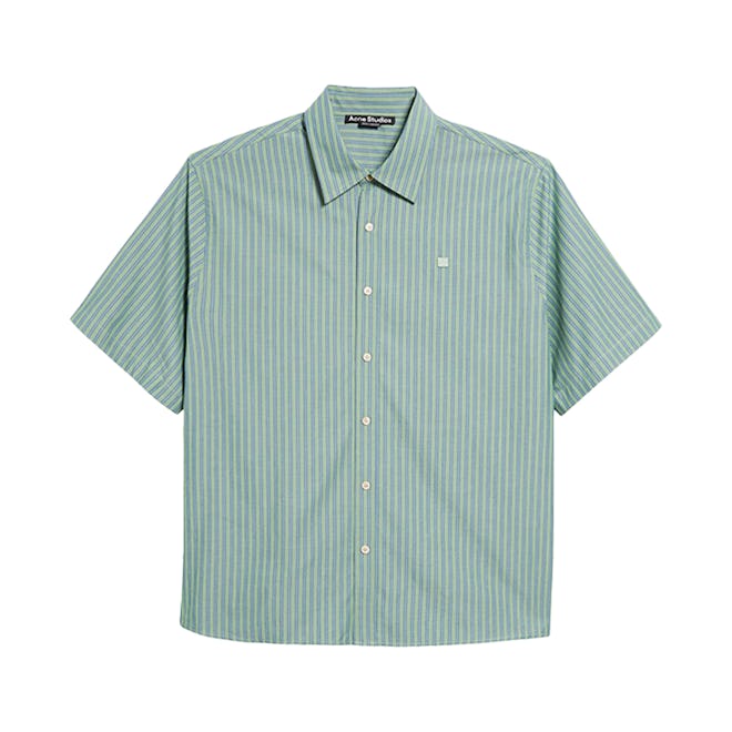 Acne Studios Sarlie Stripe Short Sleeve Cotton Button-Up Shirt