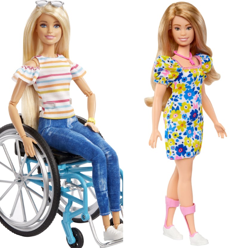 Barbie using a wheelchair and Barbie with Down Syndrome.