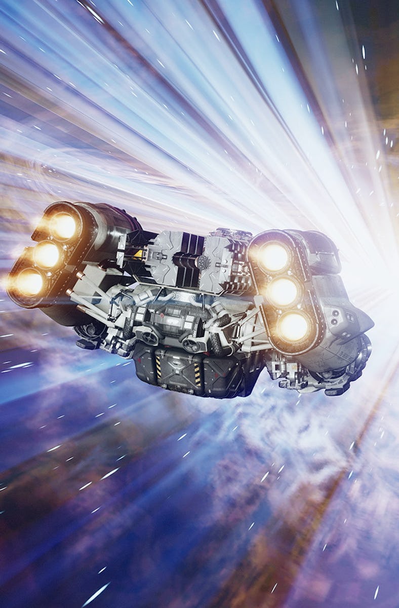 Starfield ship jumping through space