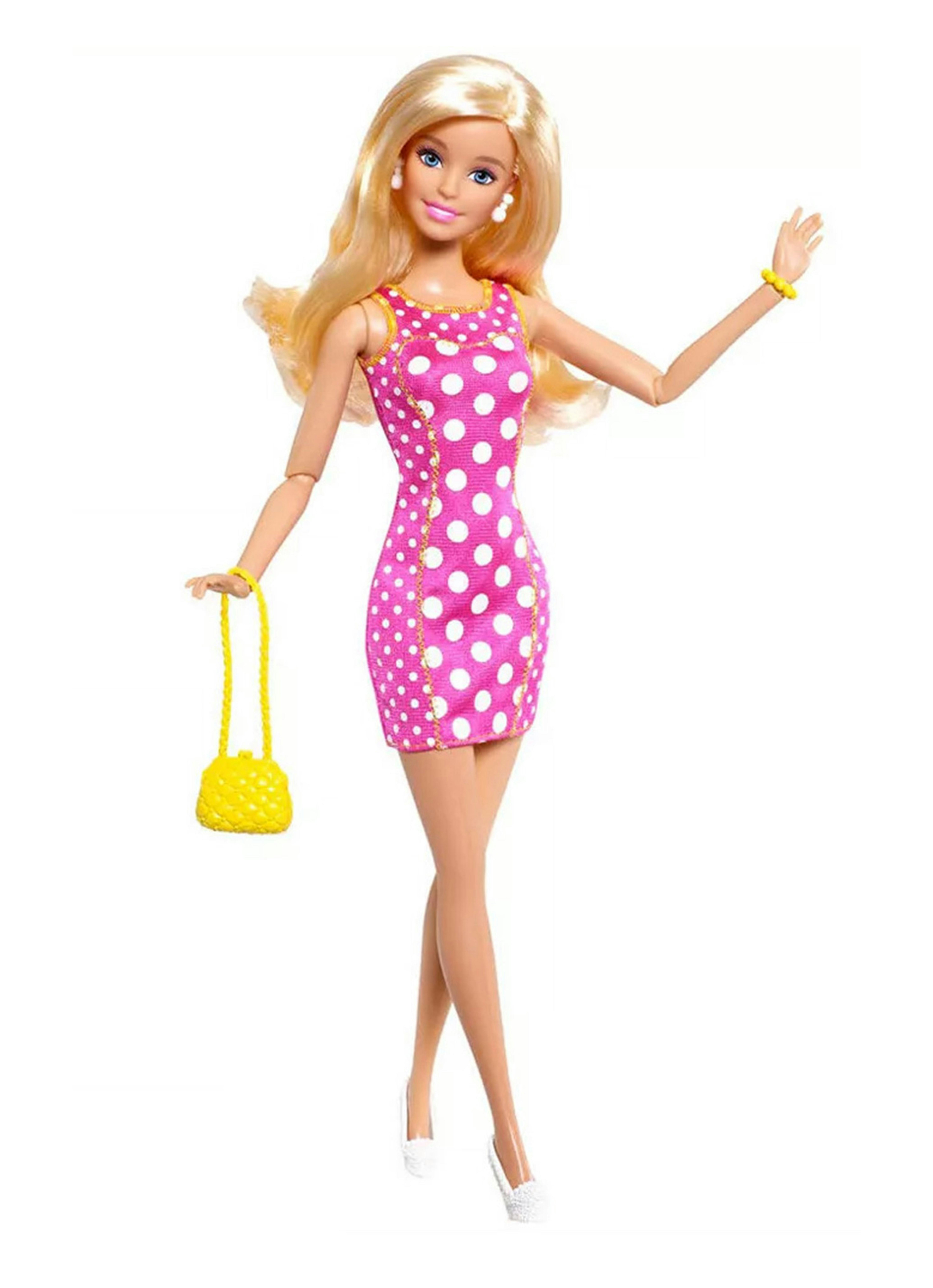 vintage Pink &amp; Fabulous barbie in pink polka dot mini dress