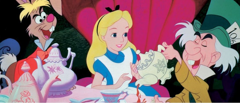 Alice in Wonderland tea party scene with the Mad Hatter