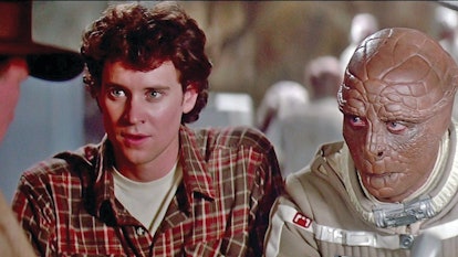 Lance Guest and Dan O'Herlihy as Alex and Grig in the 1984 'The Last Starfighter.' Grig is a lizard-...
