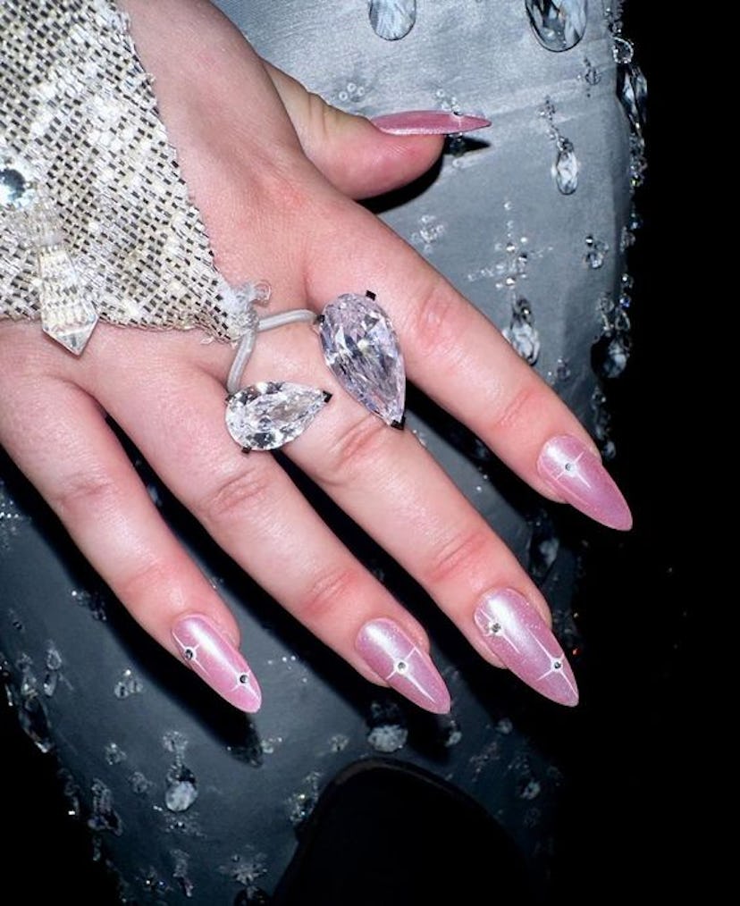 Nicola Coughlan's pink nails at the European premiere of 'Barbie' in July 2023. 