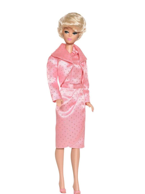 vintage Sparkling Pink Barbie in pink satin rhinestone suit
