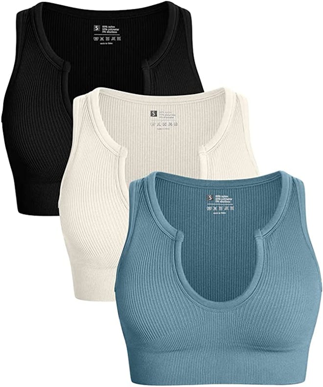 OQQ Seamless Ribbed Sports Bras (3-Pack)