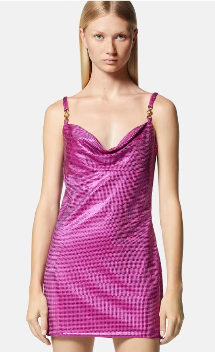 pink metal mesh mini dress